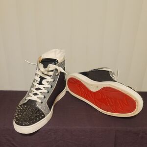 Christian Louboutin Black and Gray Spiked Sneakers